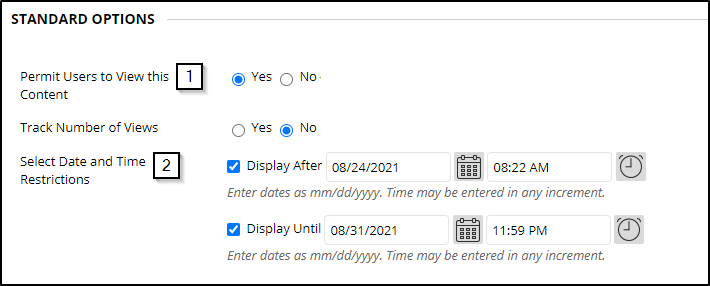 the options for restricting availability when uploading items